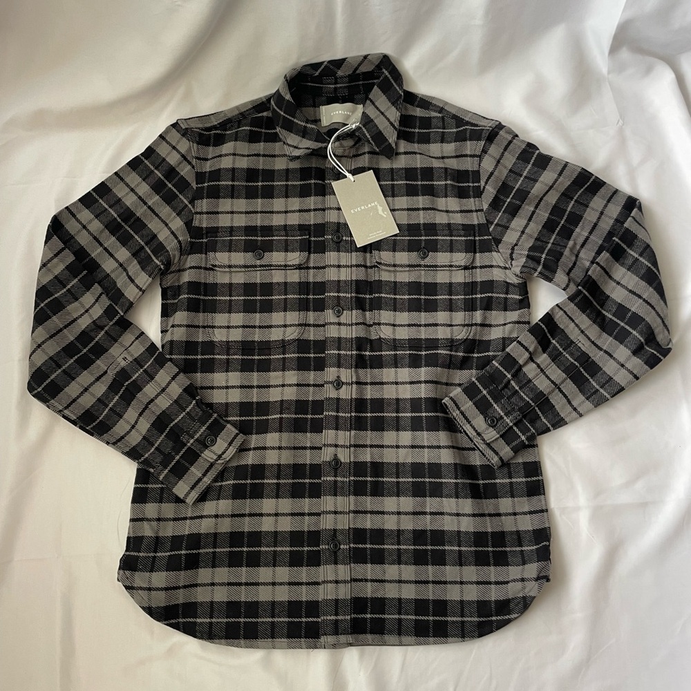 NWT! Everlane Black and Gray Plaid Flannel Shirt